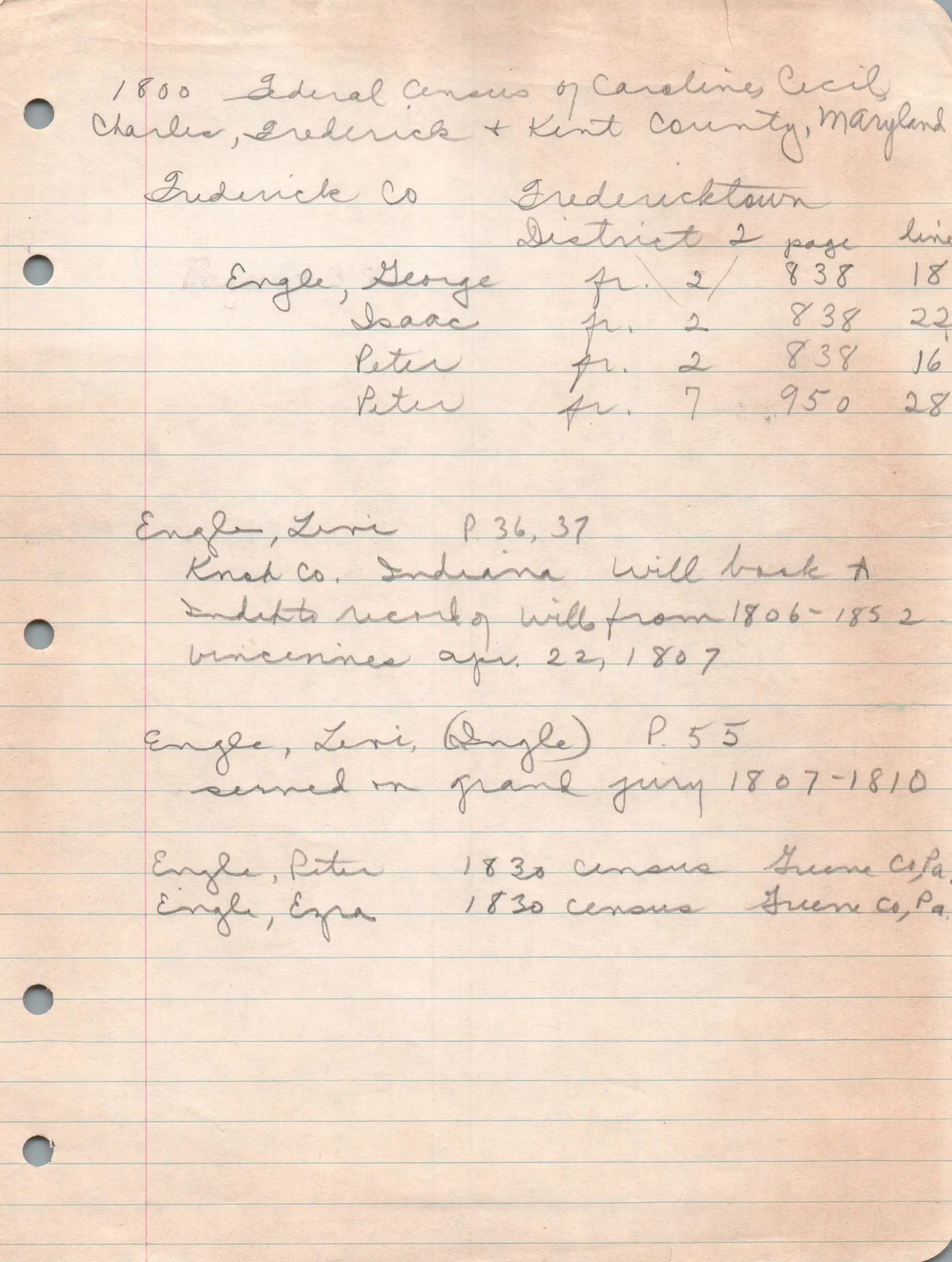 Engle Genealogy - Alice Wise 1800 Federal Census Notes Pg1
