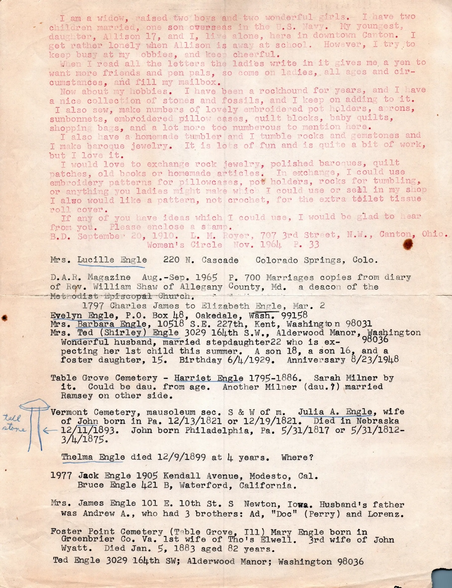 Engle Genealogy - Alice Wise 1800 Federal Census Notes Pg1