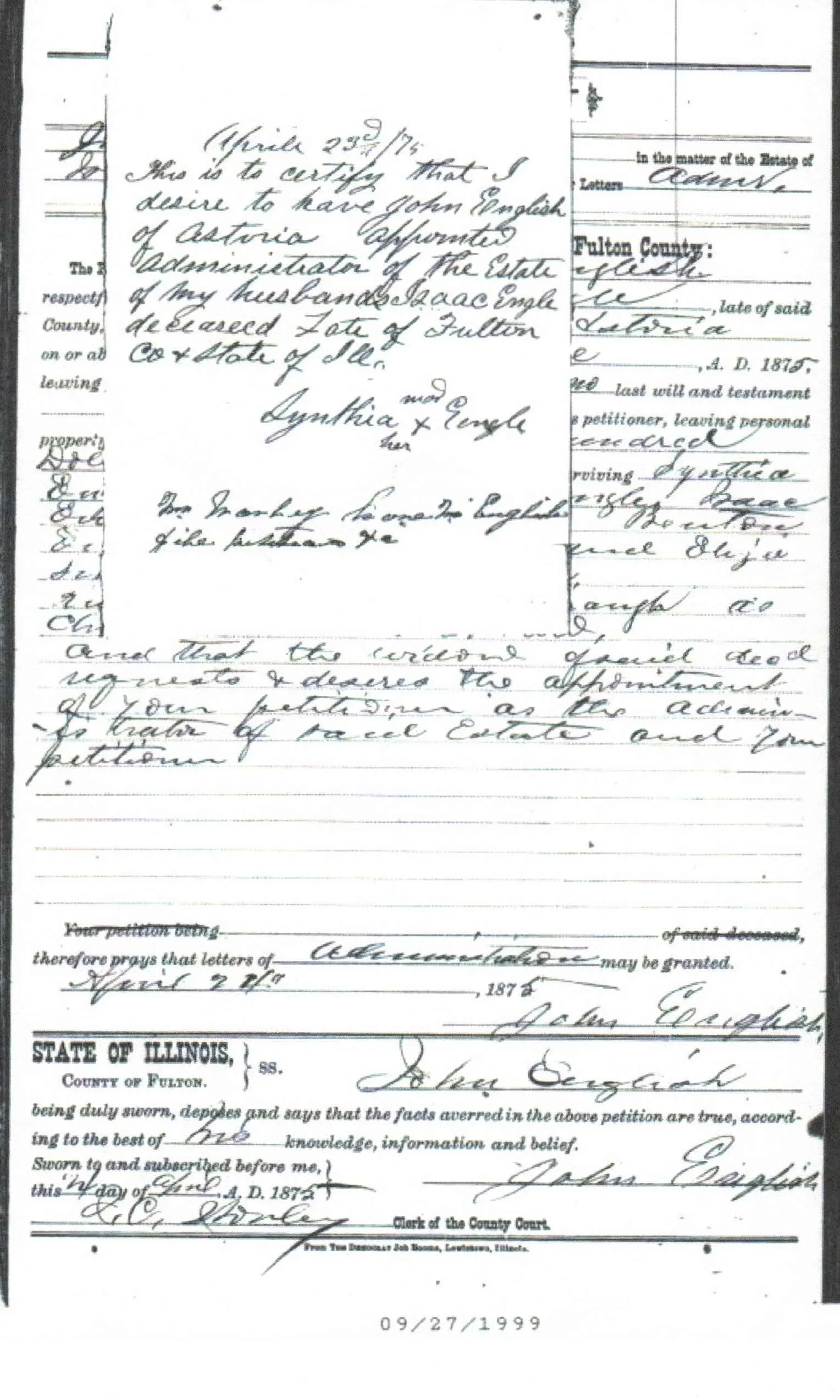 Engle Genealogy - Isaac Engle Probate