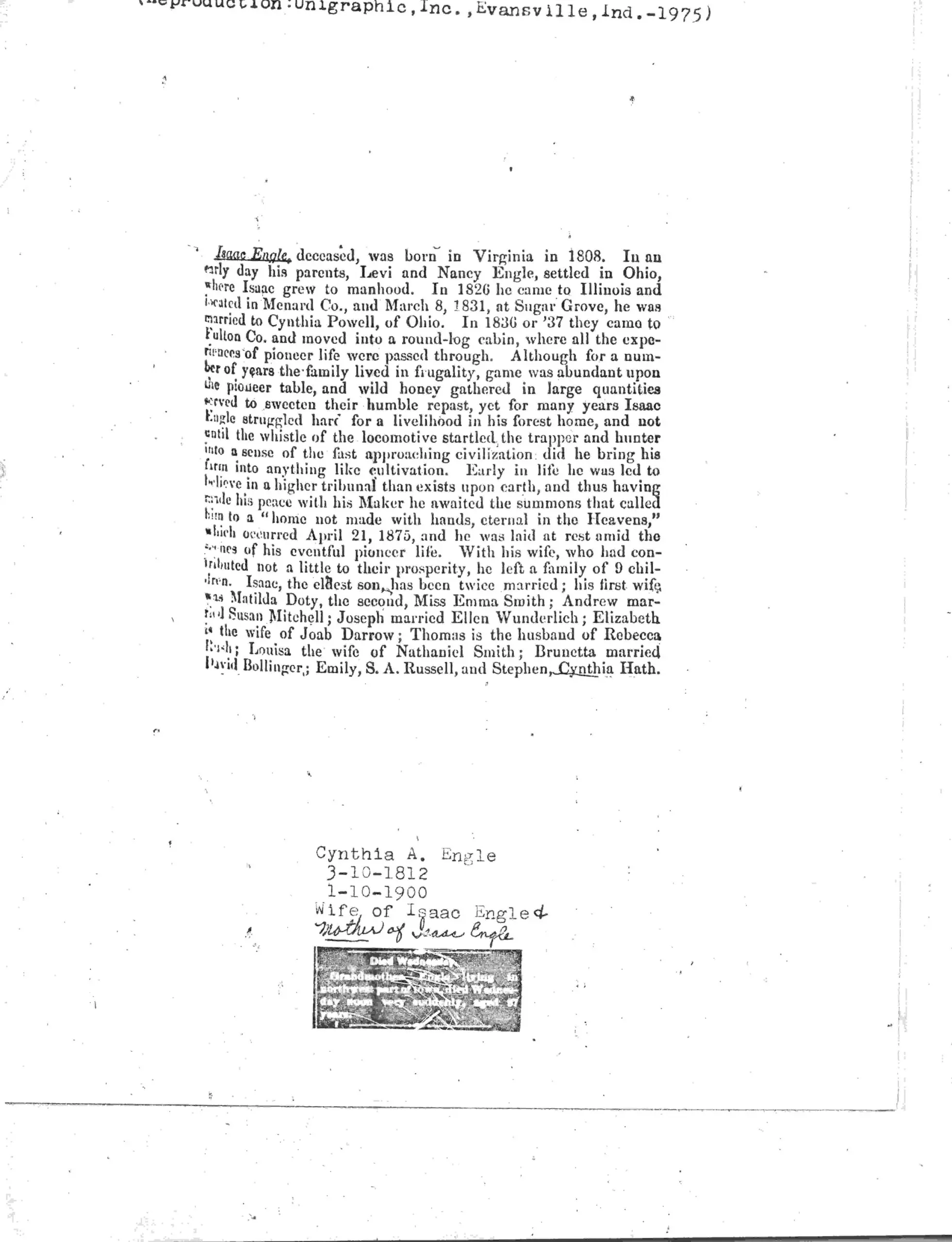 Engle Genealogy - Isaac Engle Bio