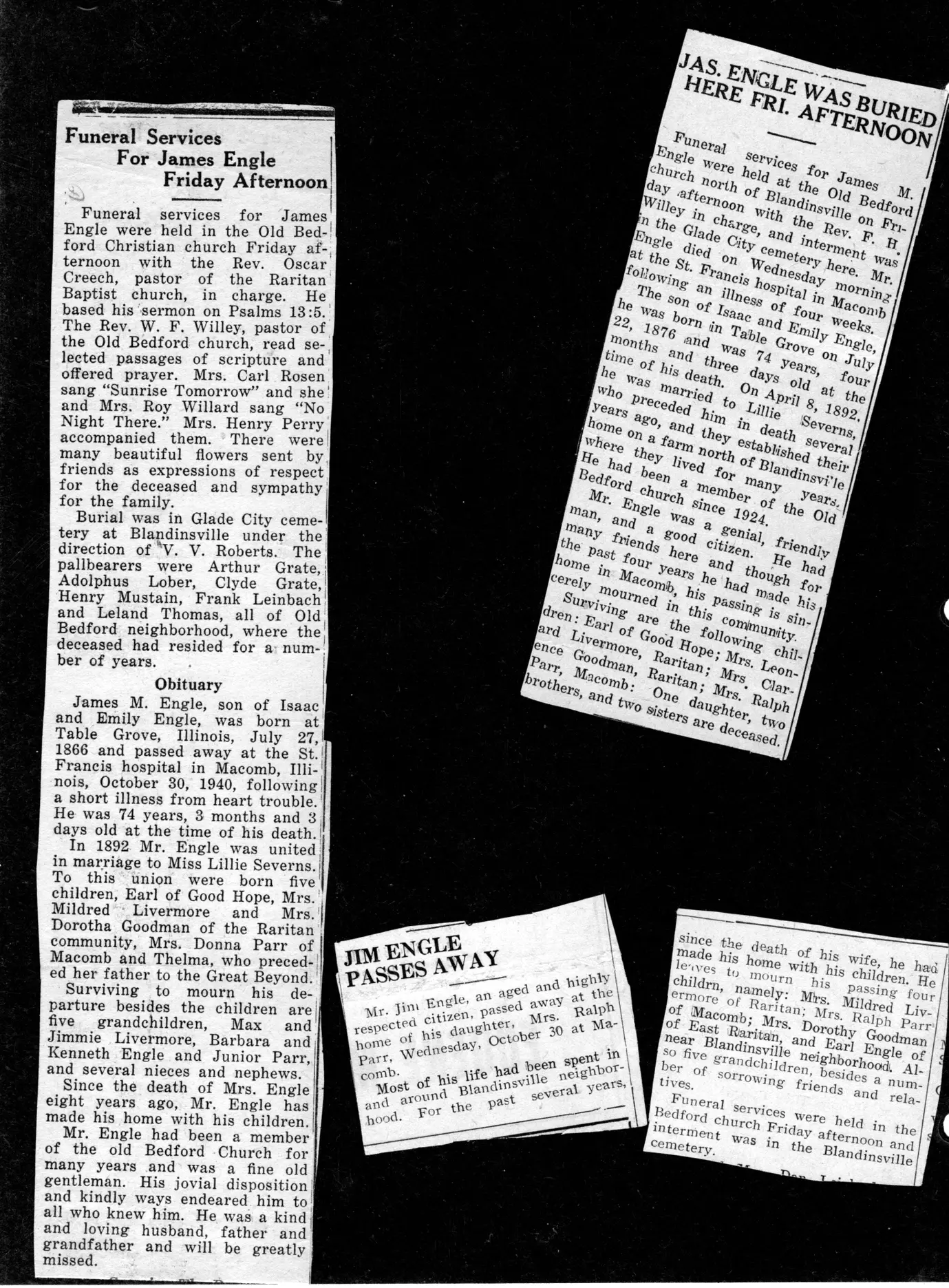 Engle Genealogy - James Engle Obit