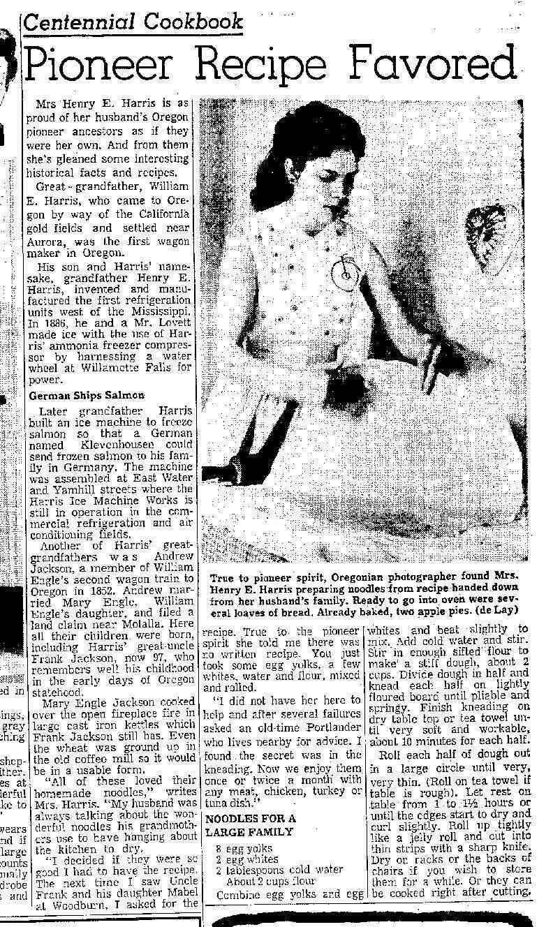 Engle Genealogy - Mary Engle Jackson Noodle Recipe