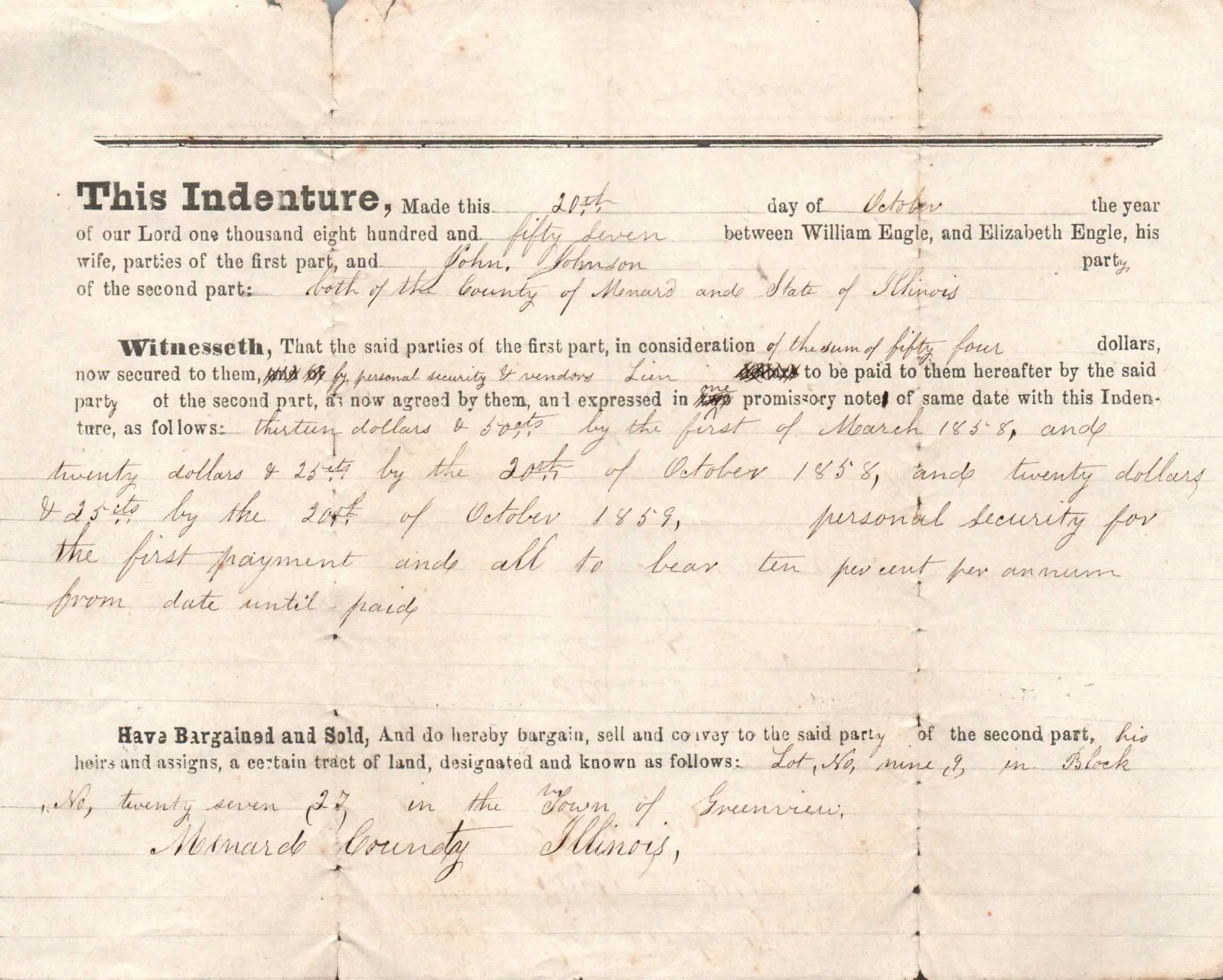 Engle Genealogy - Engle to Johnson Deed 2