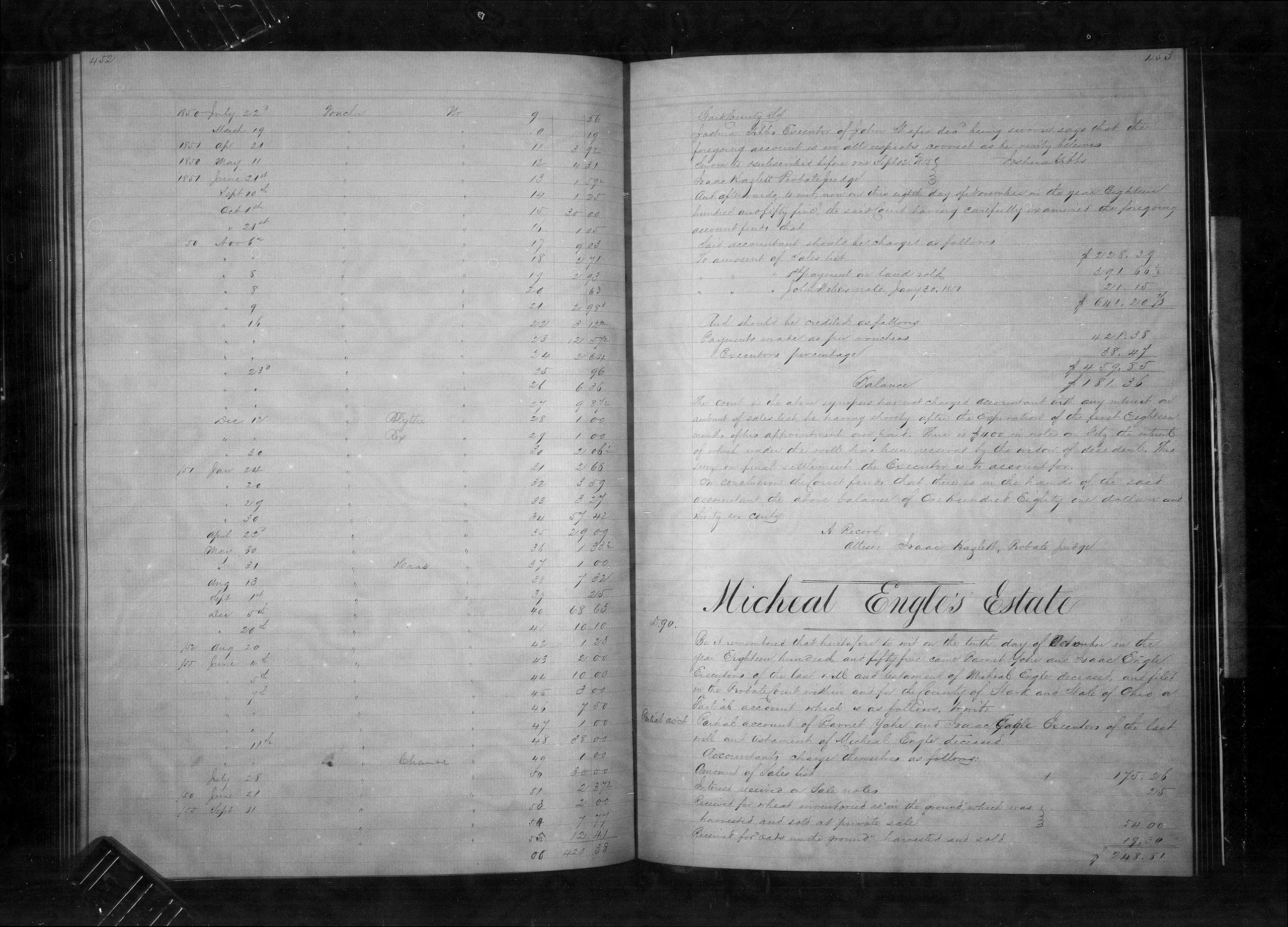Engle Genealogy - Michael Engle Estate Book N pg. 453